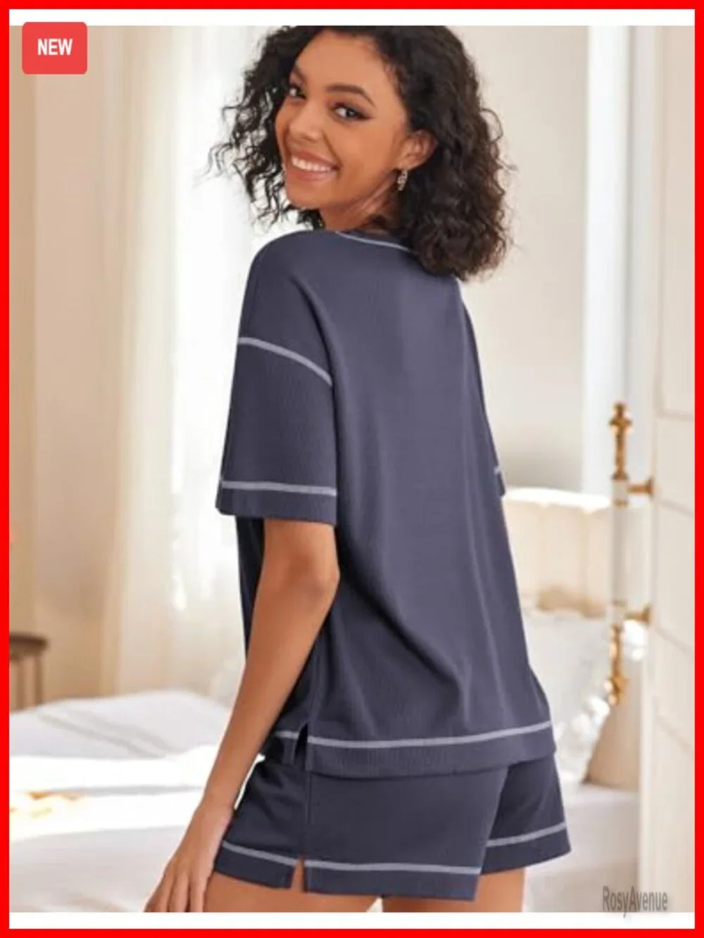 Waffle Knit Two Piece Lounge Set, Soft Matching Outfits, Shorts Set with Pocket